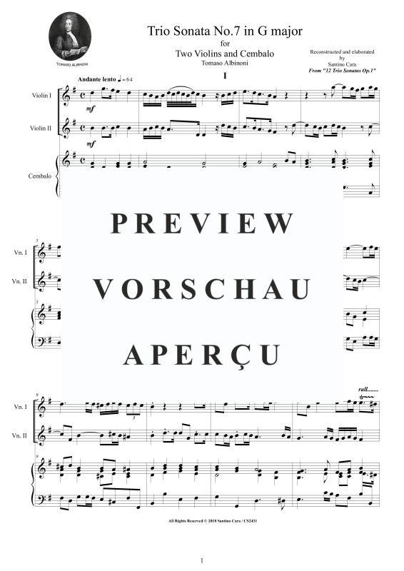 Produktgalerie: Seite 2 von 11 Trio Sonata No.7 in G-Dur Op.1, , 2 Violinen und Cembalo