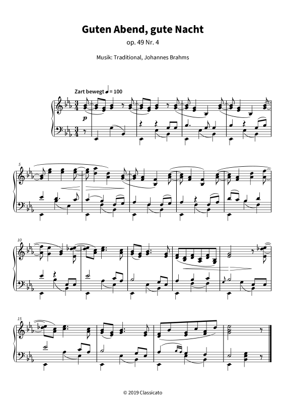 gallery: Guten Abend, gute Nacht (Wiegenlied) - op. 49 Nr. 4, , Klavier Solo