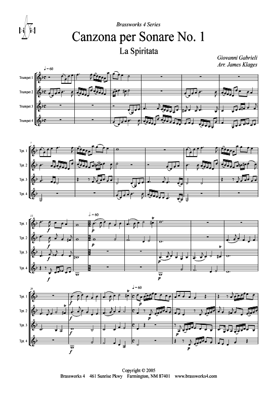 Produktbild zu: Canzona per Sonare Nr. 1 - La Spiritata Giovanni Gabrieli