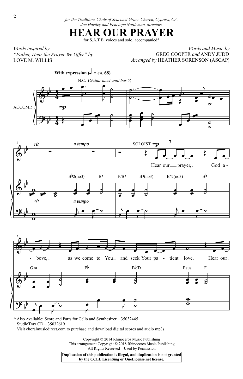 Produktbild zu: Hear Our Prayer (arr. Heather Sorenson)