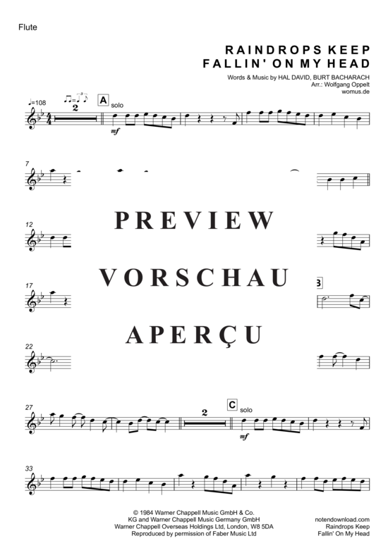 Produktgalerie: Seite 7 von 18 Raindrops Keep Fallin´ On My Head , Thomas, B. J., (Holzbläser Quintett/Ensemble)
