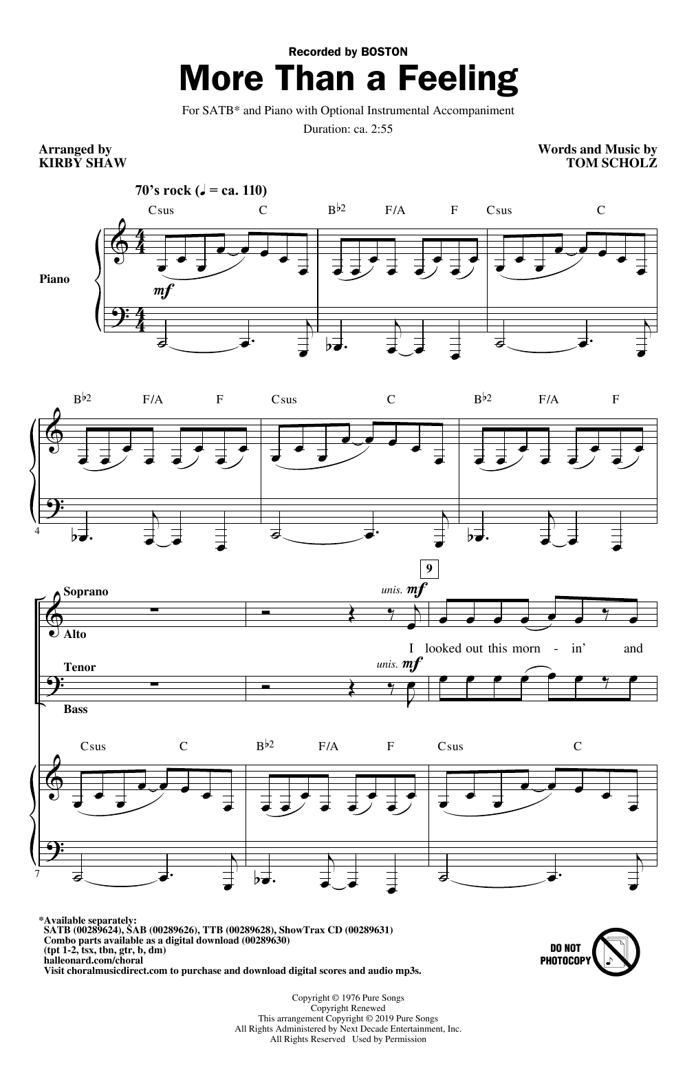 Produktbild zu: More Than a Feeling (arr. Kirby Shaw)