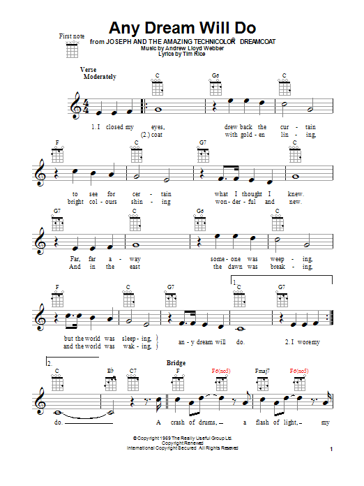 Product gallery: Page 1 of 1 Any Dream Will Do (from Joseph and the Amazing Technicolor Dreamcoat), Andrew Lloyd Webber