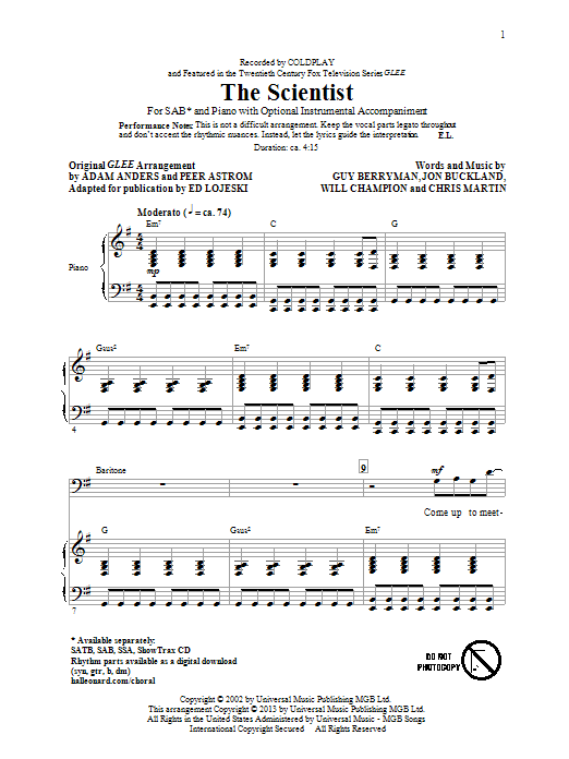 Product picture to: The Scientist (arr. Ed Lojeski)