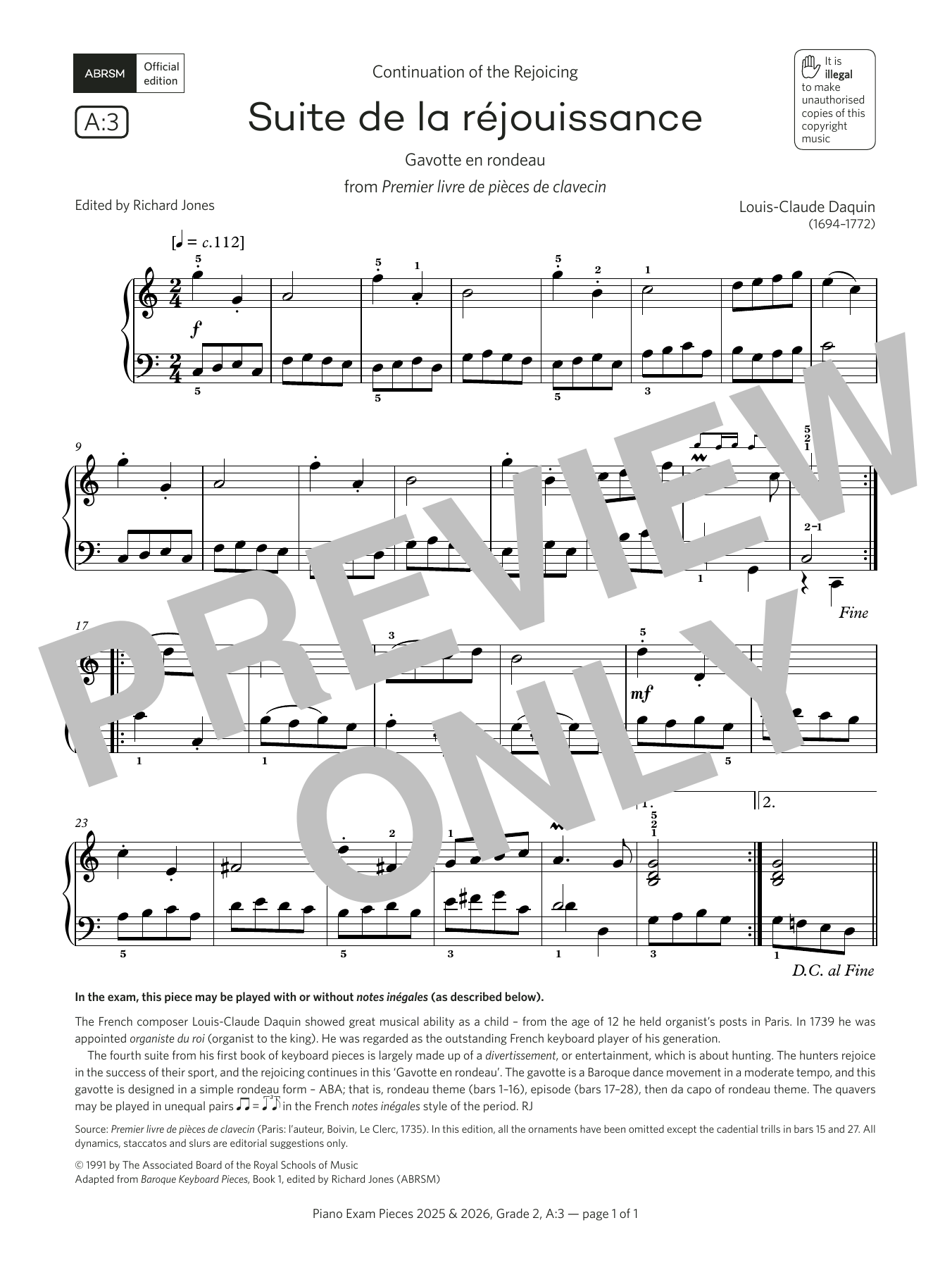Produktbild zu:  Suite de la réjouissance (Grade 2, list A3, from the ABRSM Piano Syllabus 2025 & 2026) - Louis-Claude Daquin