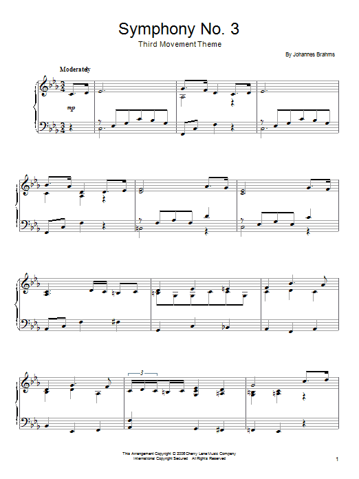 Produktgalerie: Seite 1 von 1 Symphony No. 3, Third Movement Theme, Johannes Brahms, Klavier