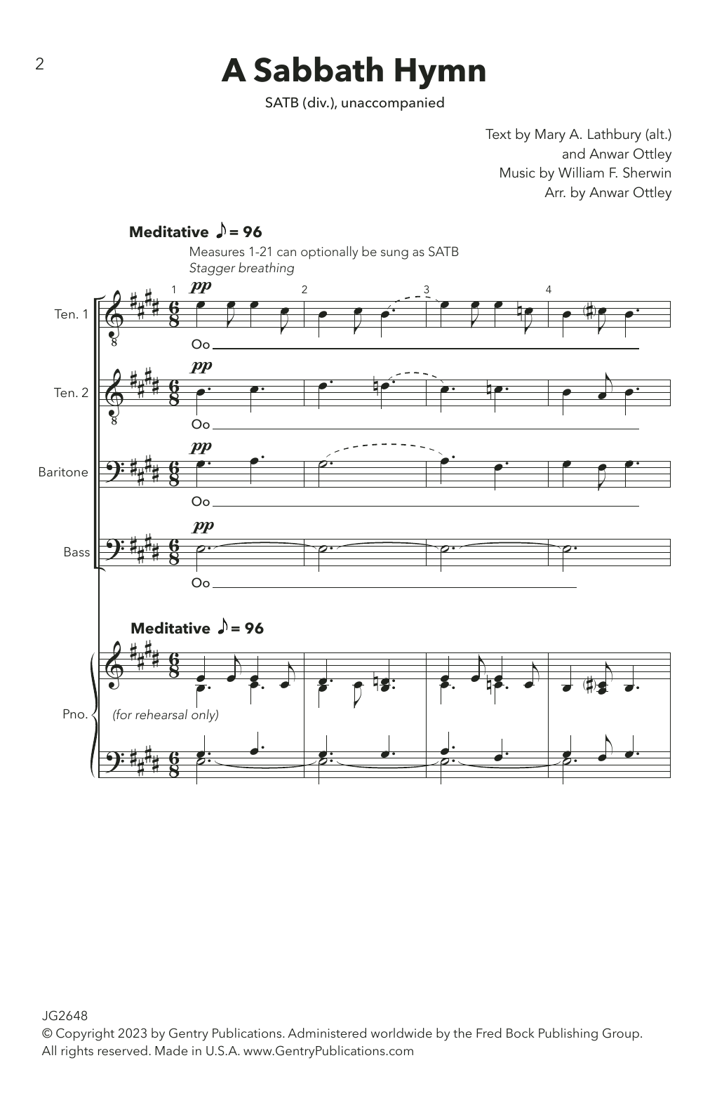 Produktbild zu:  A Sabbath Hymn (arr. Anwar Ottley) - William F. Sherwin