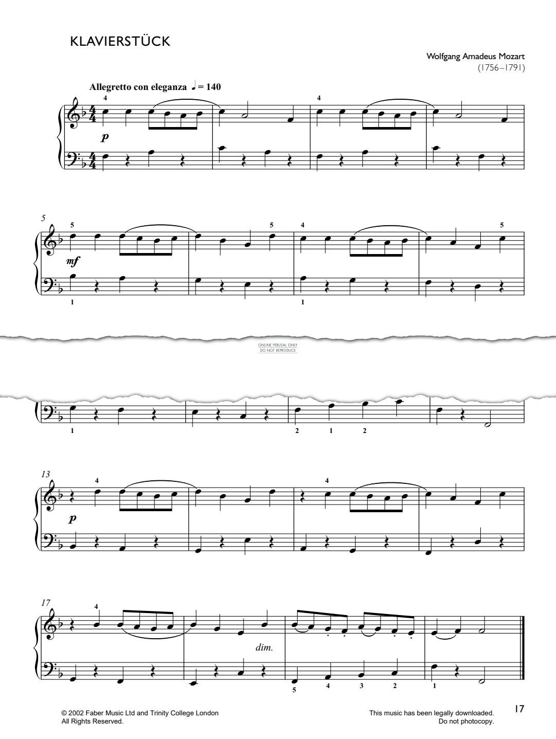 Produktgalerie: Seite 1 von 1 Klavierstück, Wolfgang Amadeus Mozart, Klavier