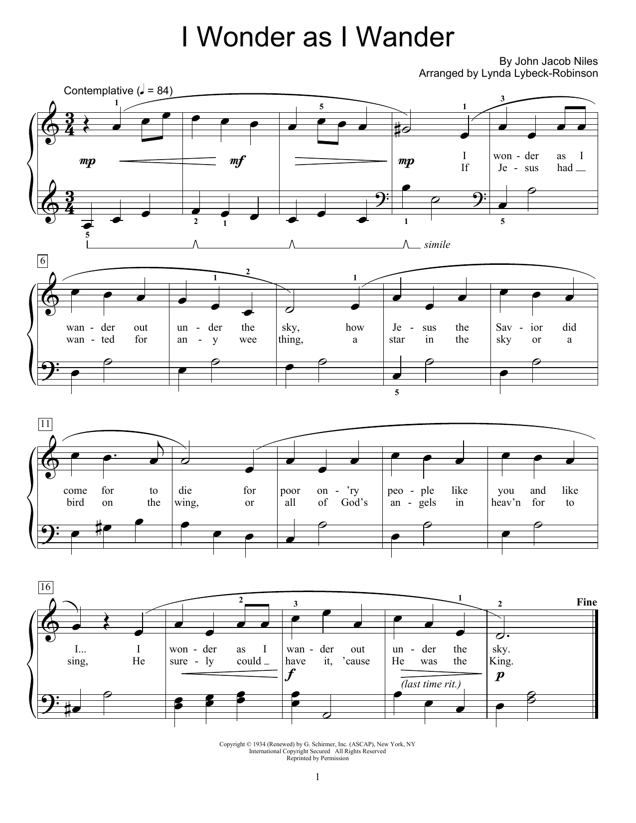 Product picture to: I Wonder As I Wander (arr. Lynda Lybeck-Robinson)