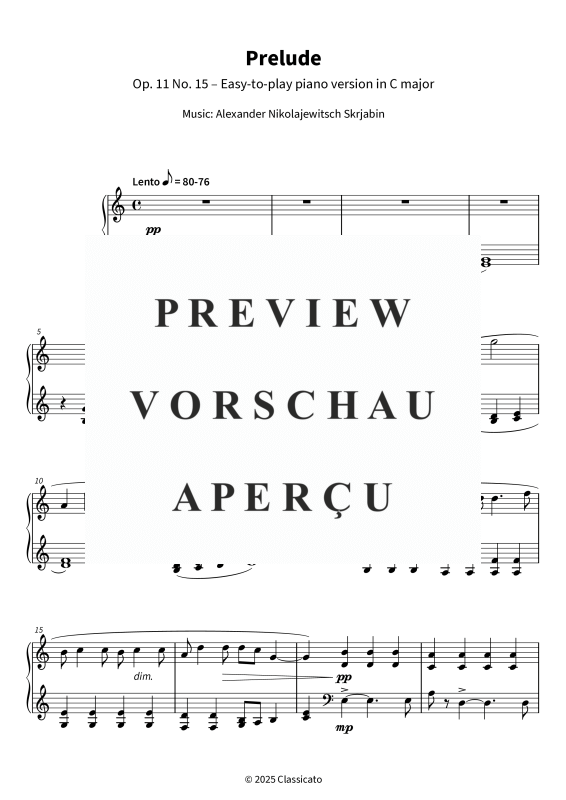 Produktgalerie: Seite 1 von 6 Prelude - Op. 11 No. 15 - Easy-to-play piano version in C major, , Klavier Solo