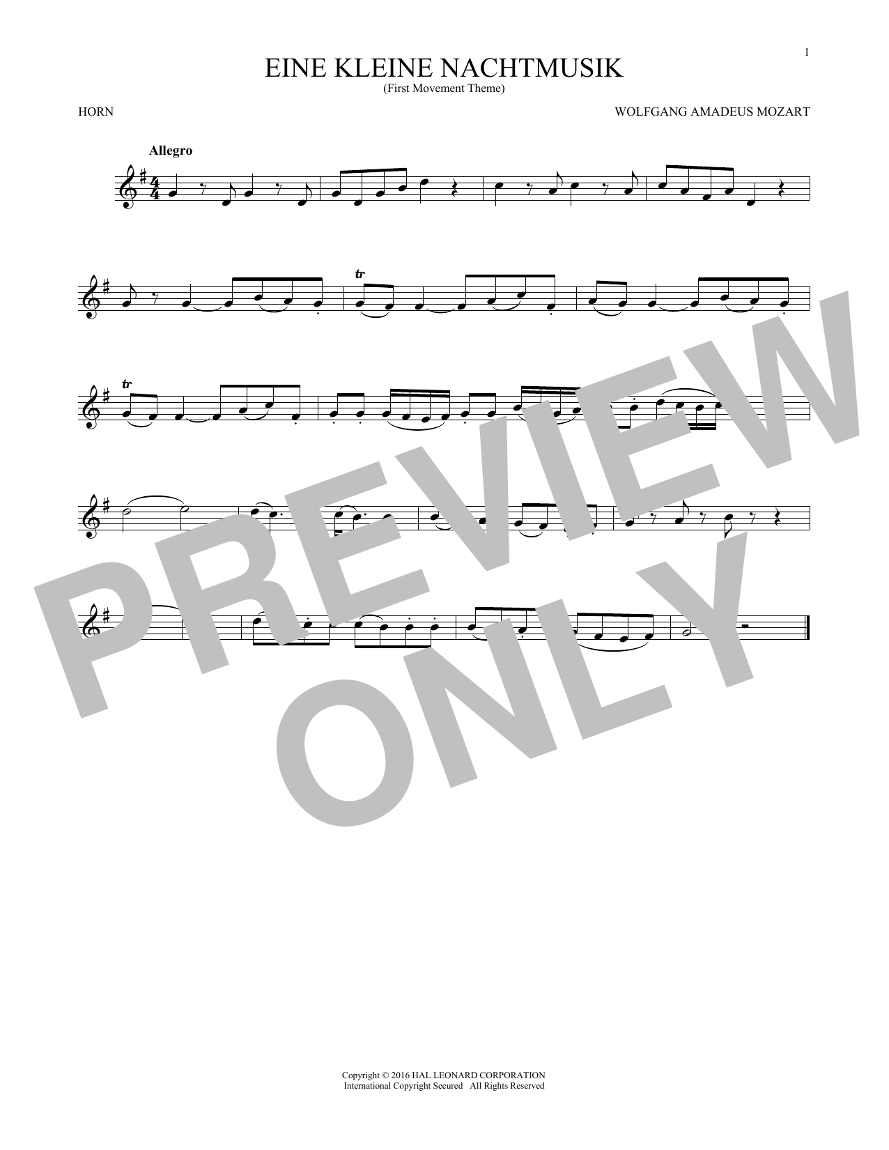Produktgalerie: Seite 1 von 1 Eine Kleine Nachtmusik ("Serenade"), First Movement Excerpt, Wolfgang Amadeus Mozart, Horn
