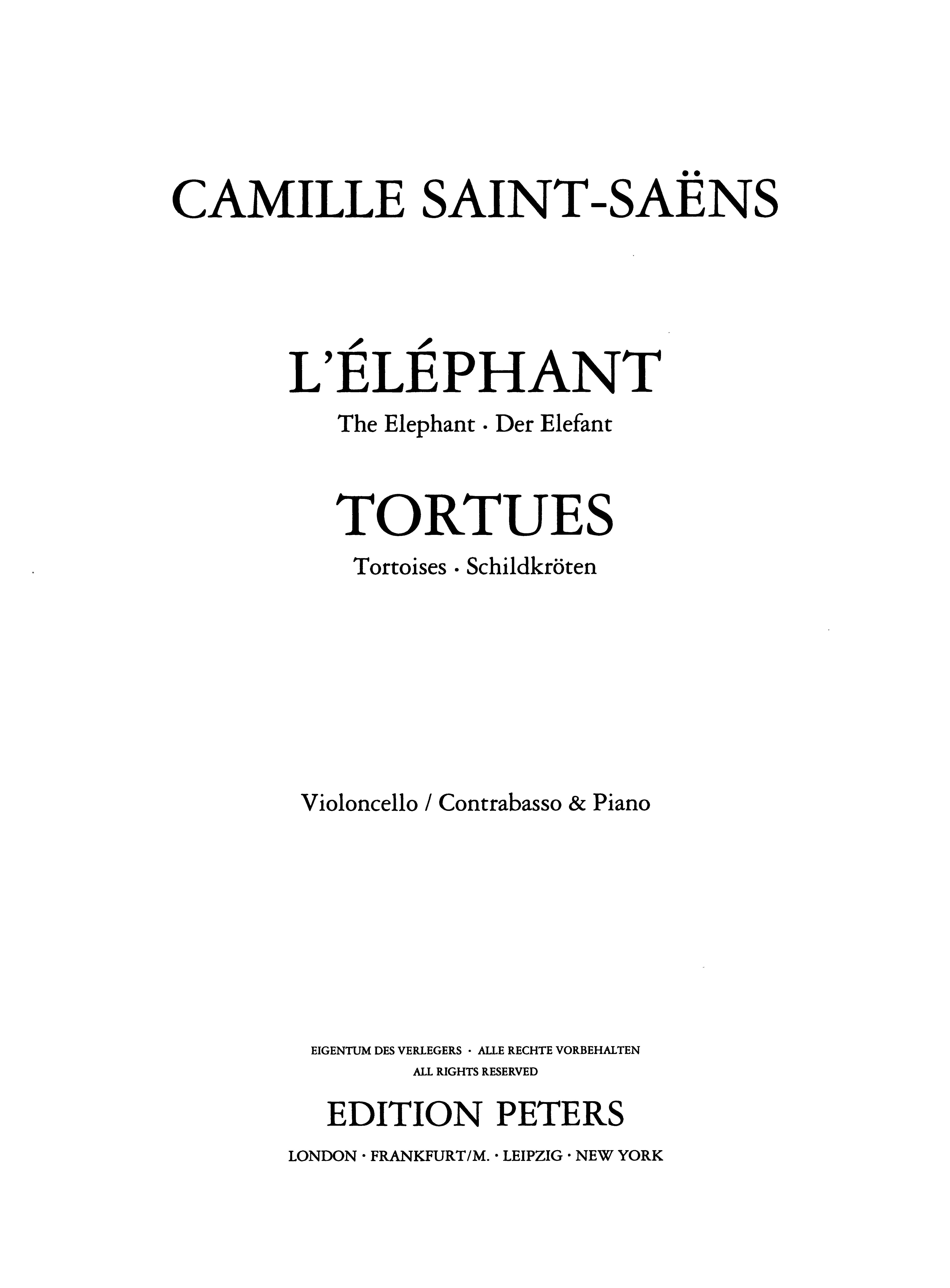 cover: L’éléphant and Tortues, Camille Saint-Saëns, Klavier, Kontrabass, Violoncello