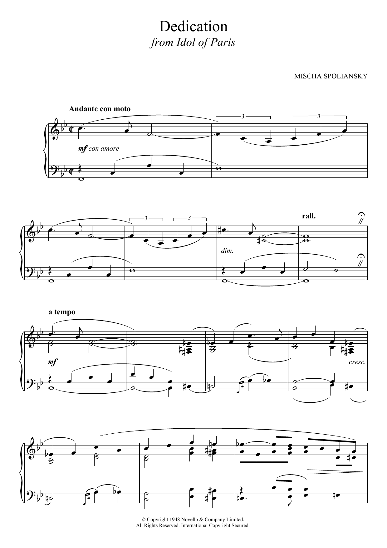 Product gallery: Page 1 of 1 Dedication (from Idol Of Paris), Mischa Spoliansky