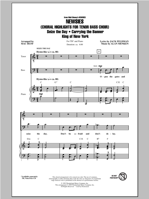 Product gallery: Page 1 of 1 Newsies (Choral Highlights for Tenor Bass Choir), Mac Huff