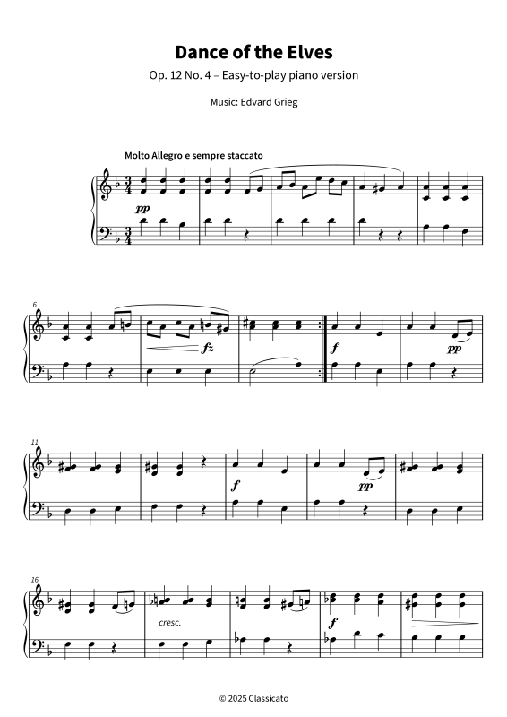 Produktgalerie: Seite 1 von 6 Dance of the Elves - Op. 12 No. 4 - Easy-to-play piano version, , Klavier Solo