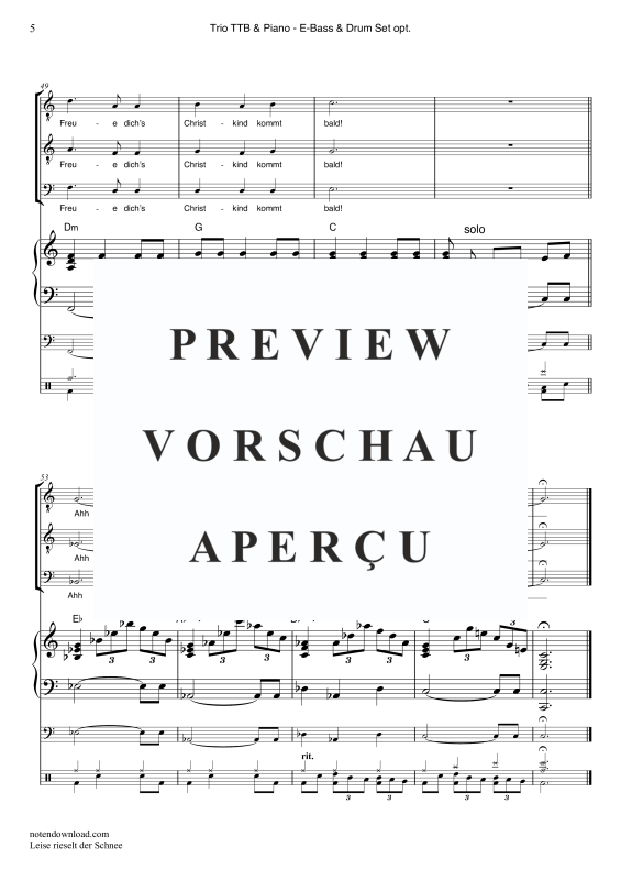 Produktgalerie: Seite 8 von 11 Leise rieselt der Schnee, , Männerchor/Ensemble TTB und Klavier - E-Bass und Drum Set optional