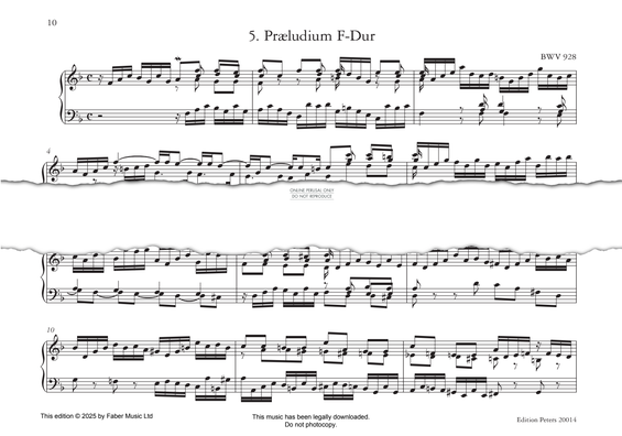 Produktgalerie: Seite 1 von 1 Præludium F-Dur, F major, BWV 928, Johann Sebastian Bach, Klavier
