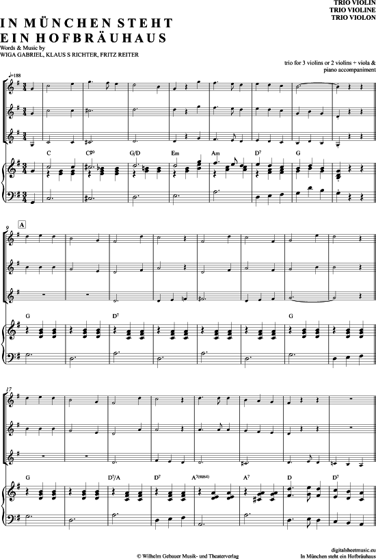 Product gallery: Page 1 of 21 In München steht ein Hofbräuhaus , Marianne und Michael, (violin trio + piano)