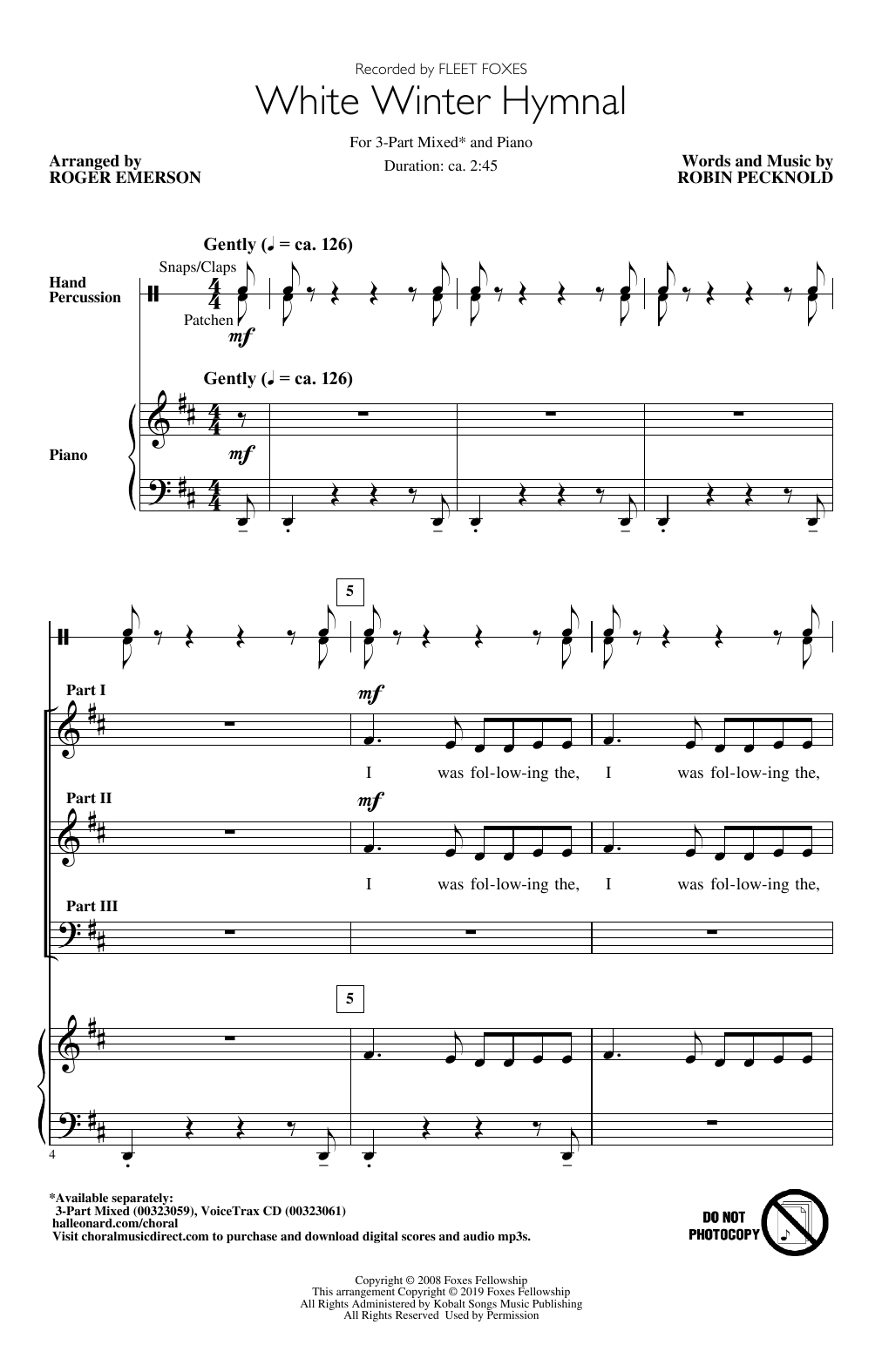 Produktgalerie: Seite 1 von 1 White Winter Hymnal (arr. Roger Emerson), Fleet Foxes, Chor