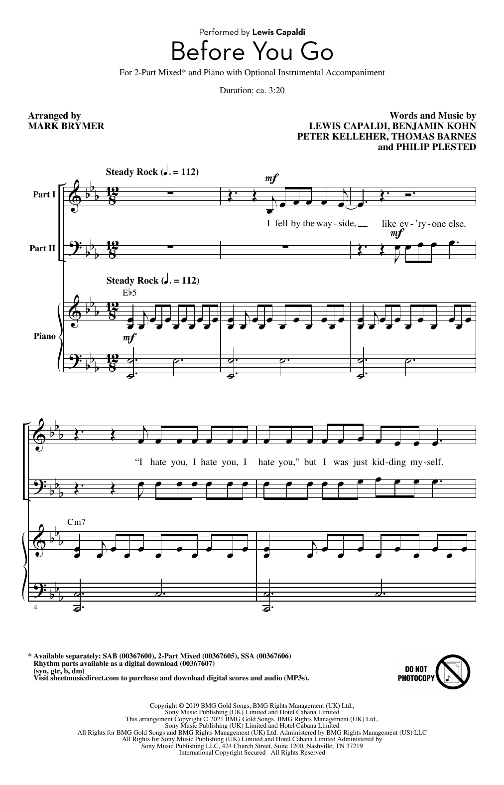 Product picture to: Before You Go (arr. Mark Brymer)
