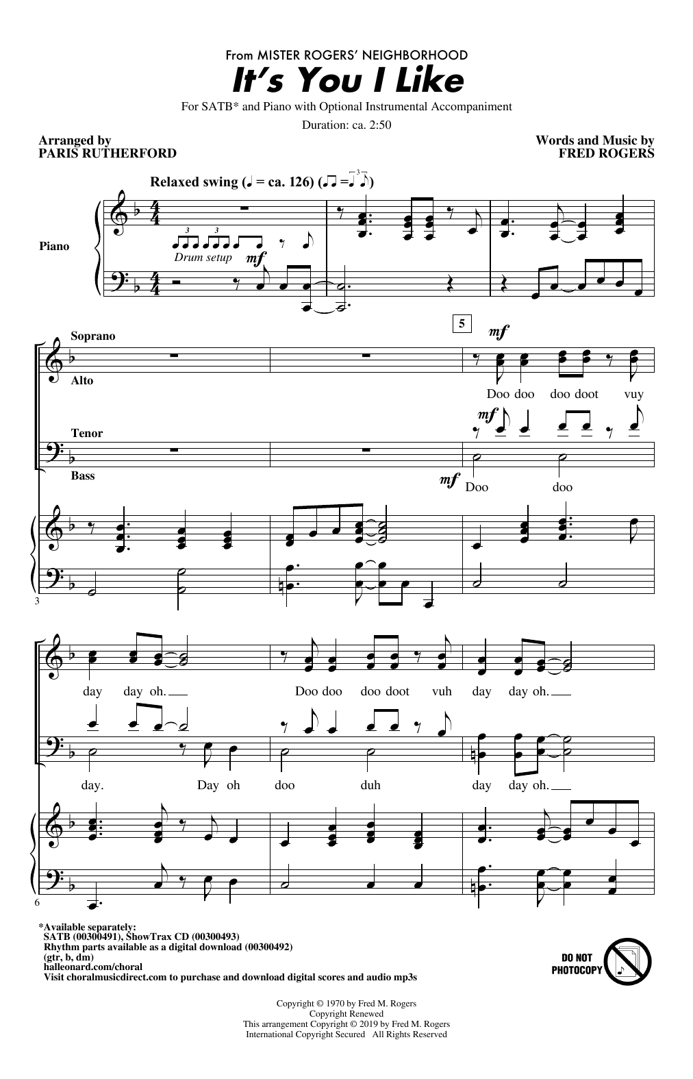 Product picture to: It's You I Like (from Mister Rogers' Neighborhood) (arr. Paris Rutherford)