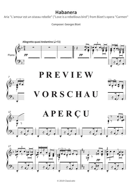 Product gallery: Page 4 of 6 Habanera - Aria L´amour est un oiseau rebelle (Love is a rebellious bird) , ,  from Bizet´s opera Carmen (piano solo)