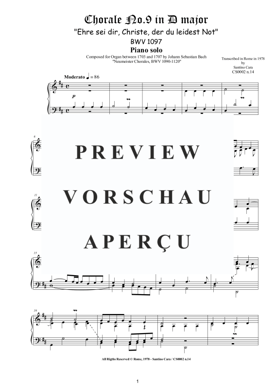 Product gallery: Page 2 of 4 Choral No.9 in D-Dur (Ehre sei dir, Christe, der du leidest Not) BWV 1097, , Solo Piano