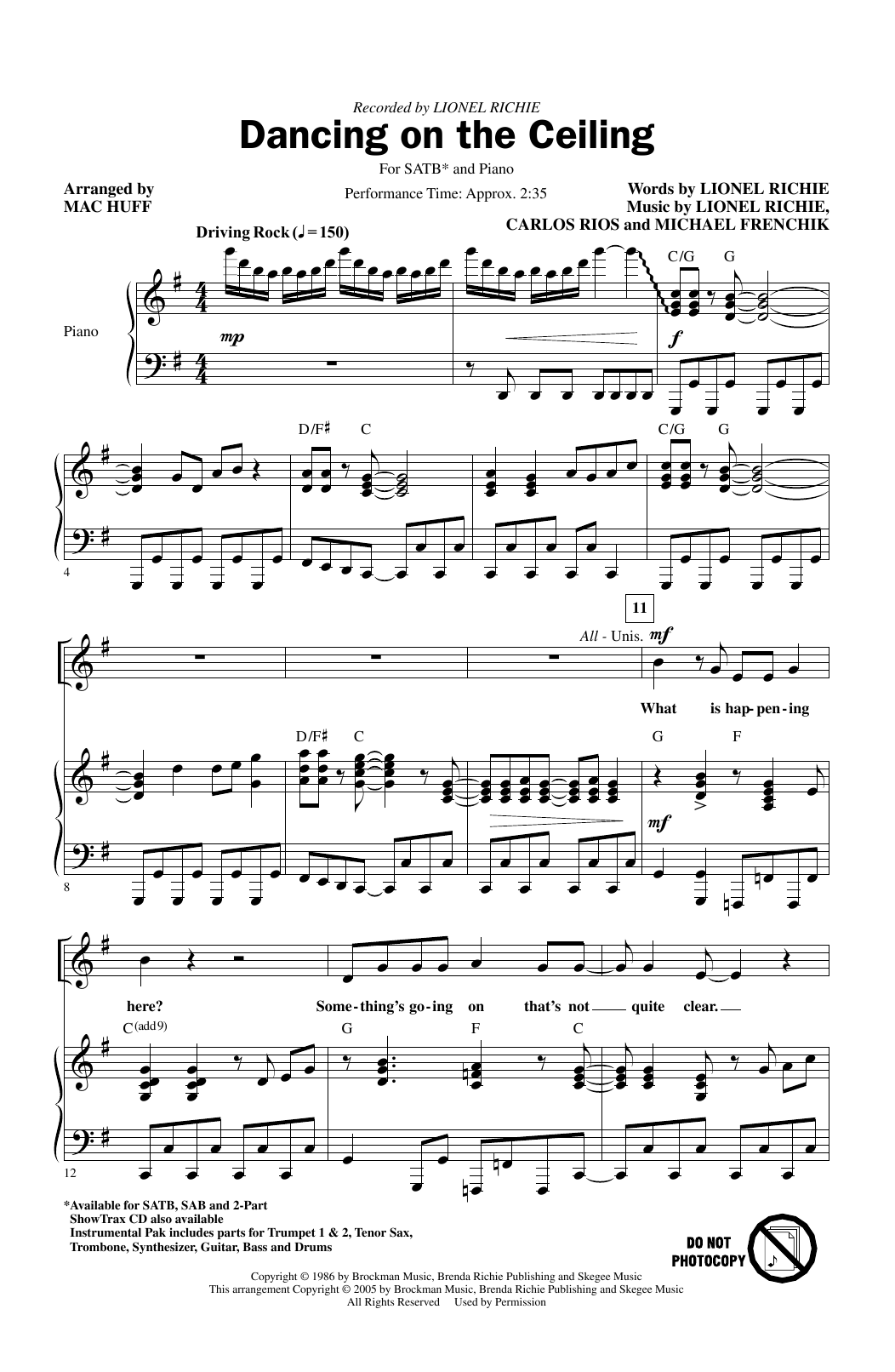 Product picture to: Dancing On The Ceiling (arr. Mac Huff)