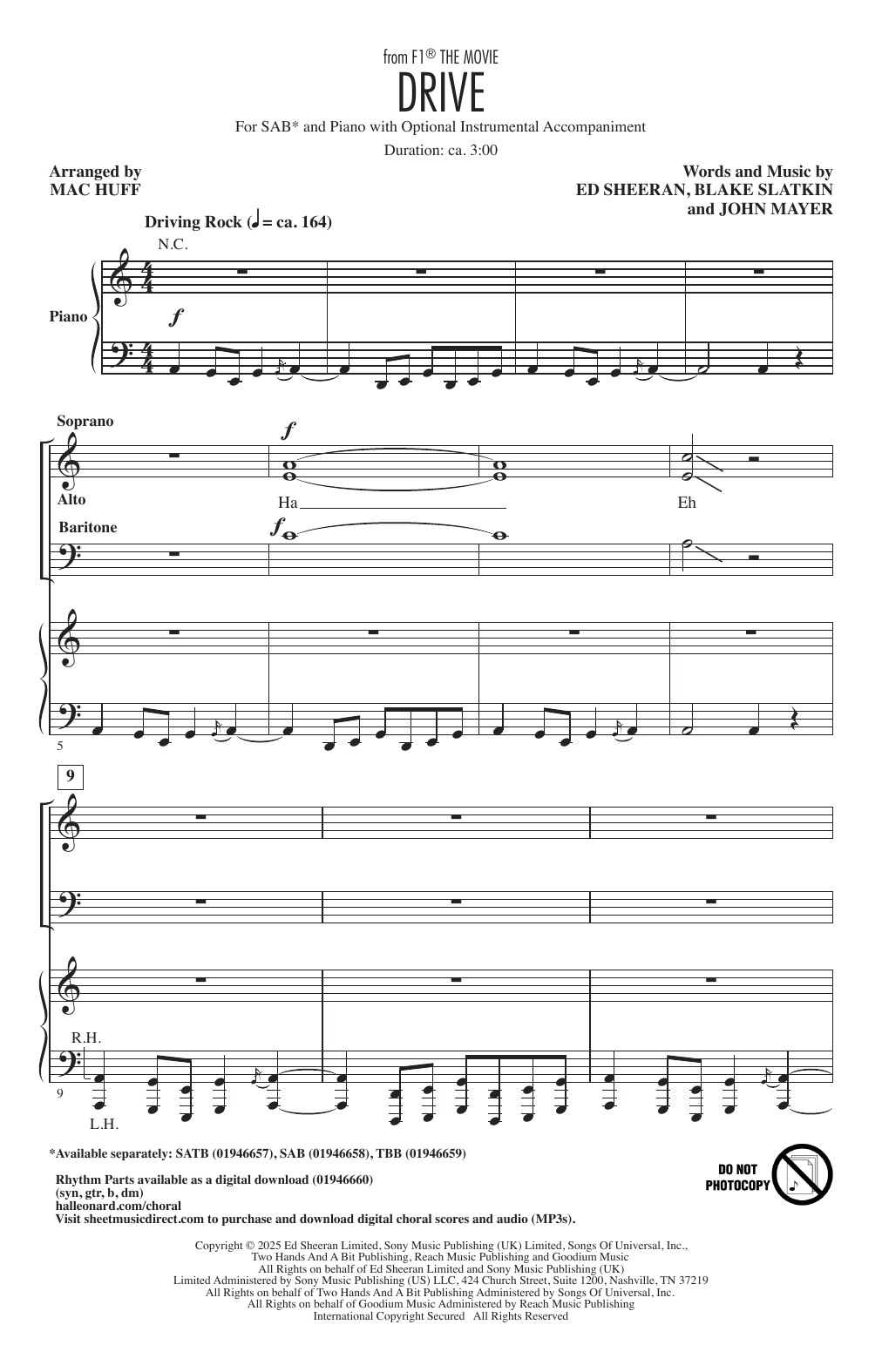 Produktgalerie: Seite 1 von 1 Drive (from F1 The Movie) (arr. Mac Huff), Ed Sheeran, Chor