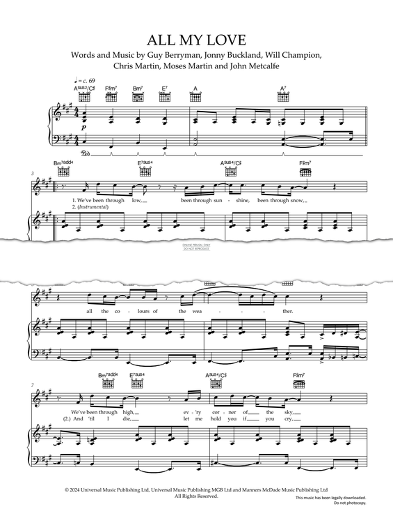 Product gallery: Page 1 of 1 All My Love, Coldplay