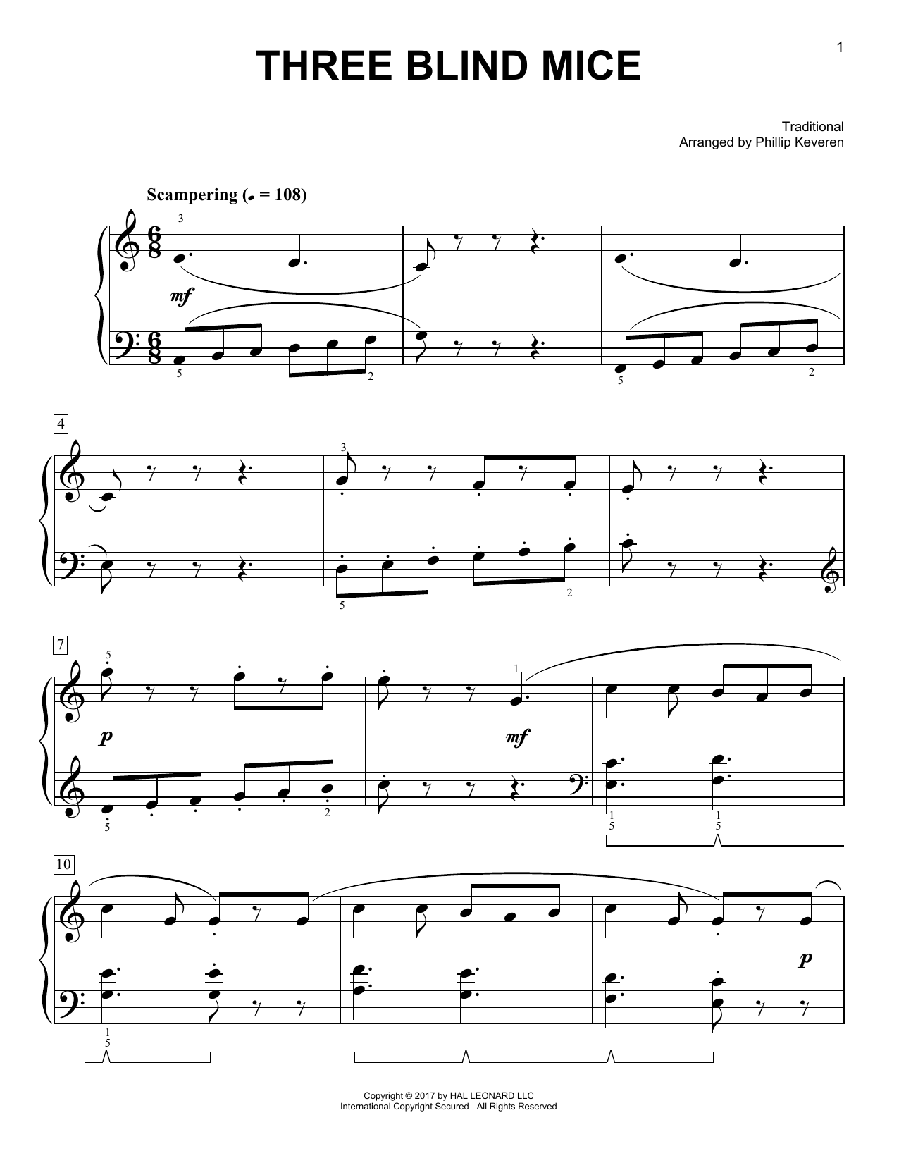 Product picture to: Three Blind Mice [Classical version] (arr. Phillip Keveren)