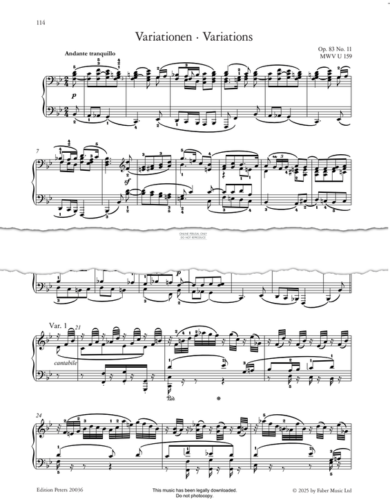 Produktgalerie: Seite 1 von 1 Variations, Op. 83 No. 11, Felix Mendelssohn, Klavier