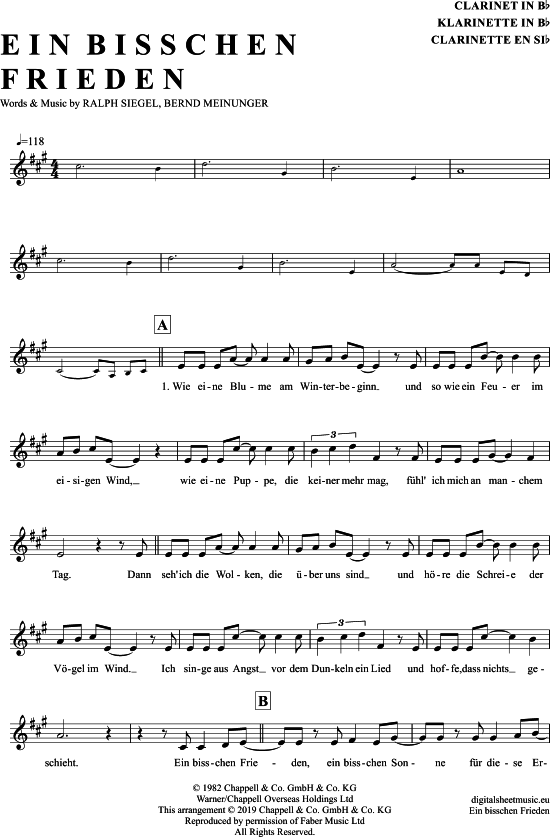 Product gallery: Page 1 of 4 Ein Bisschen Frieden , Nicole, Clarinet in B-flat