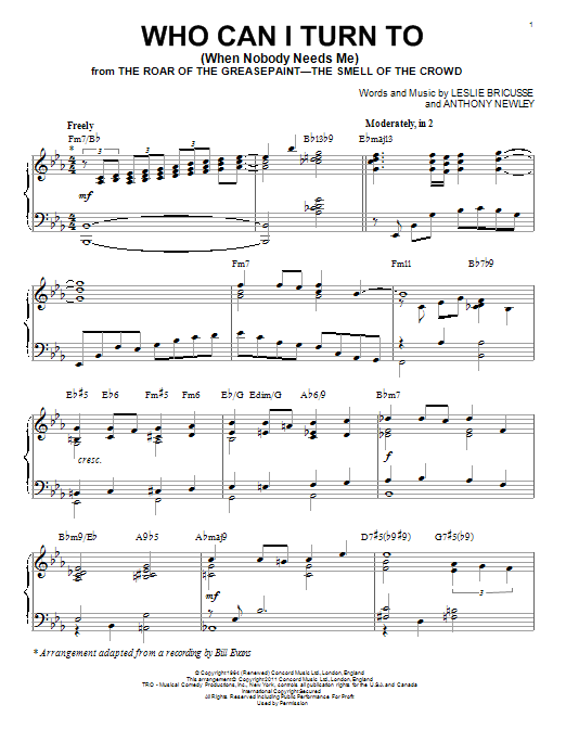 Product gallery: Page 1 of 1 Who Can I Turn To (When Nobody Needs Me) [Jazz version] (arr. Brent Edstrom), Bill Evans