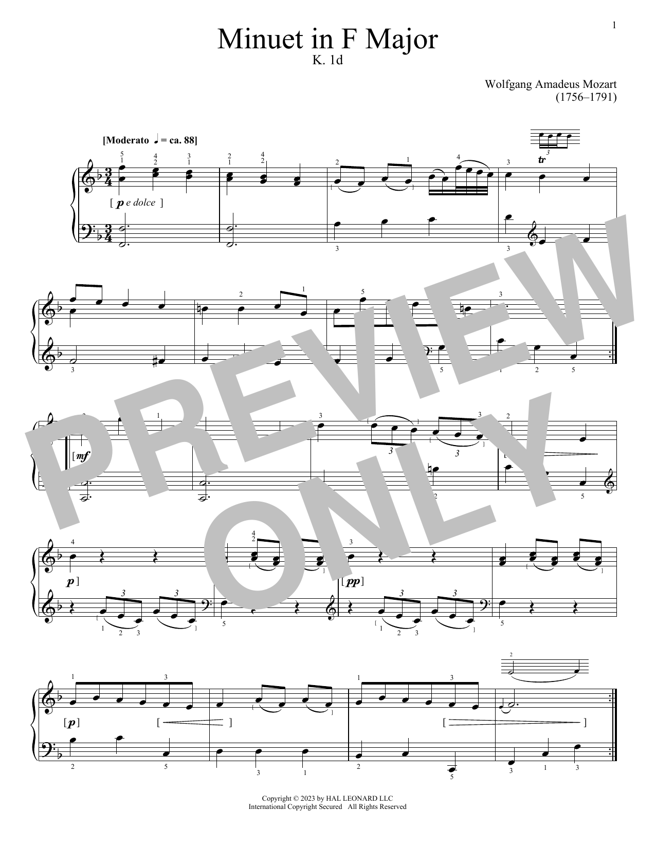Produktbild zu: Minuet in F Major, K. 1d