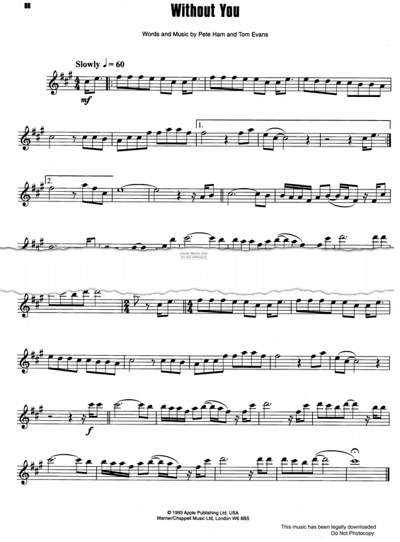 Produktgalerie: Seite 1 von 1 Without You, Mariah Carey, Saxophon