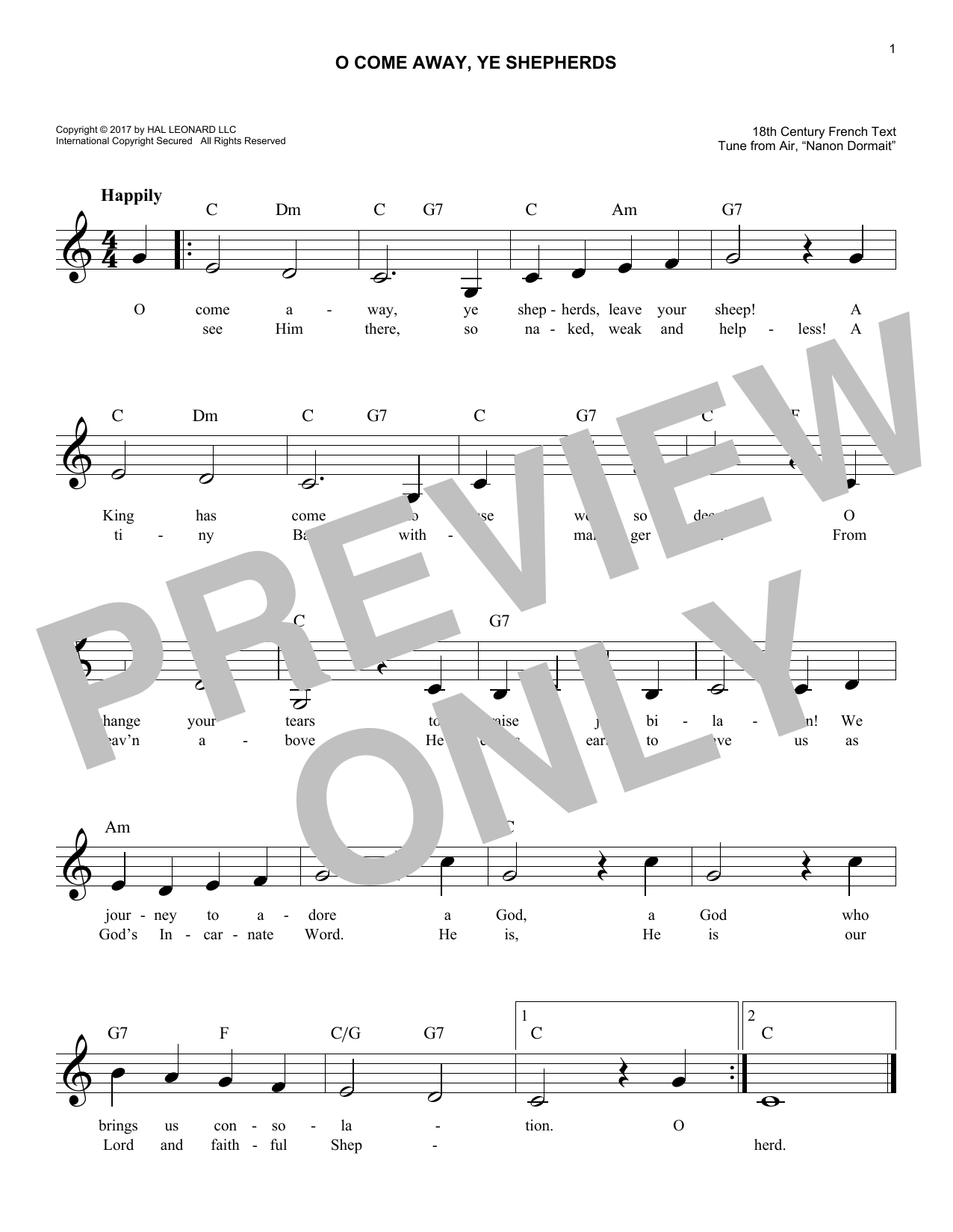 Product gallery: Page 1 of 1 O Come Away, Ye Shepherds, 18th Century French