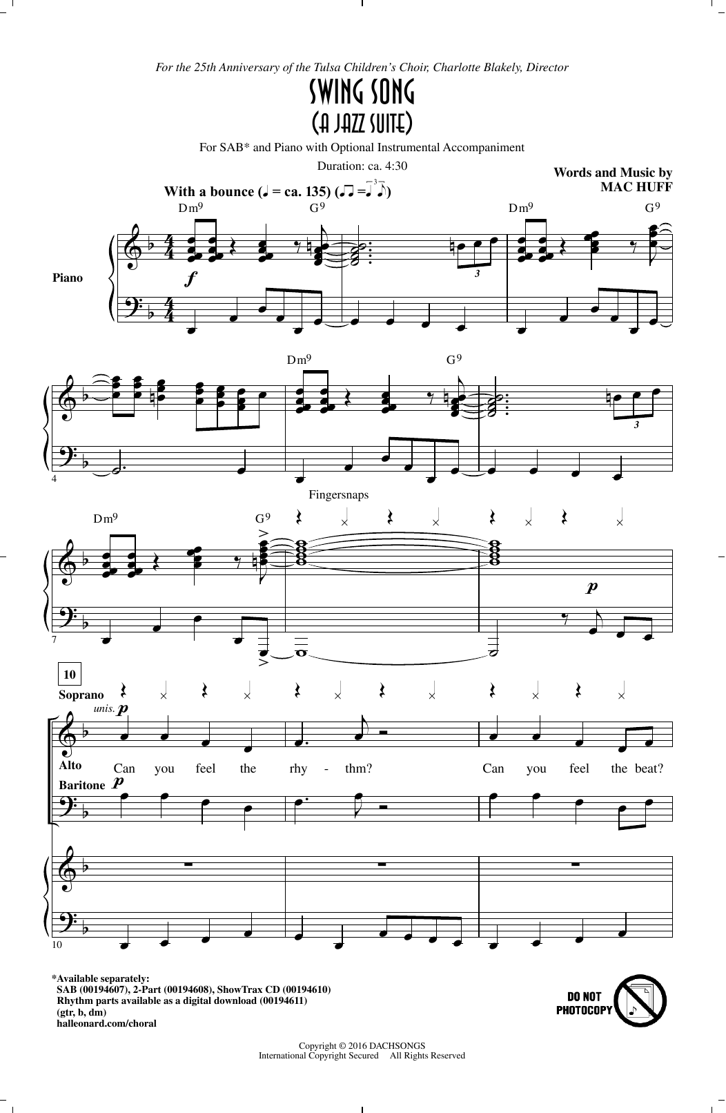 Produktbild zu: Swing Song (A Jazz Suite)