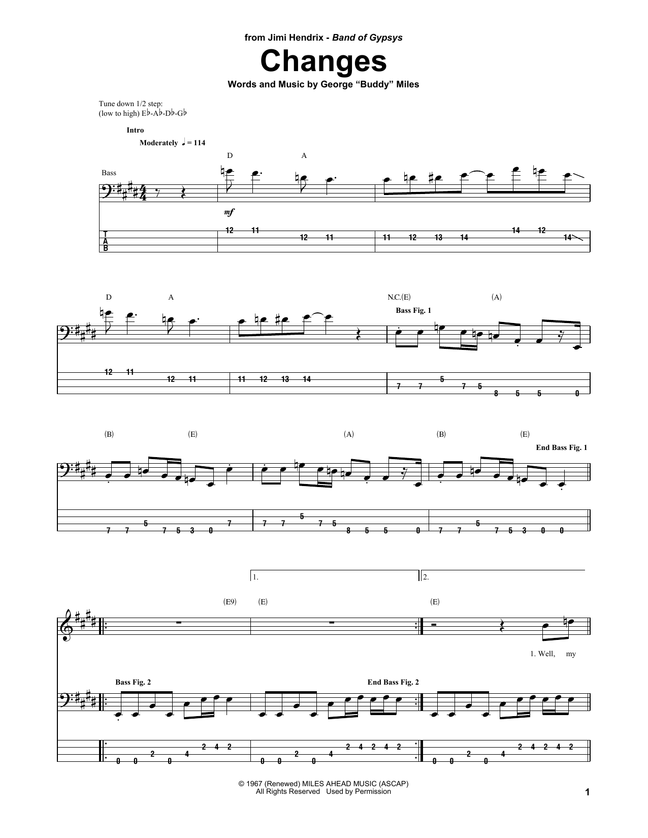 Produktgalerie: Seite 1 von 1 Changes, Jimi Hendrix, E-Bass