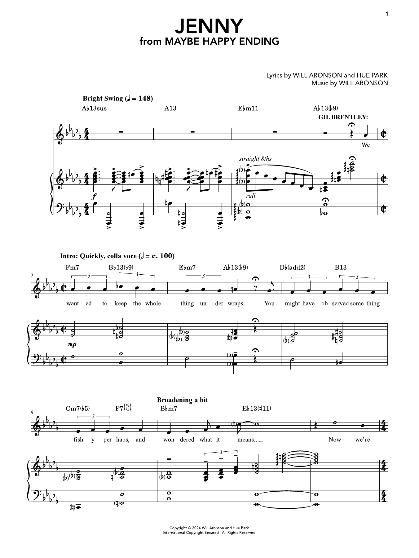 Produktgalerie: Seite 1 von 1 Jenny (from Maybe Happy Ending), Hue Park & Will Aronson, Gesang, Klavier