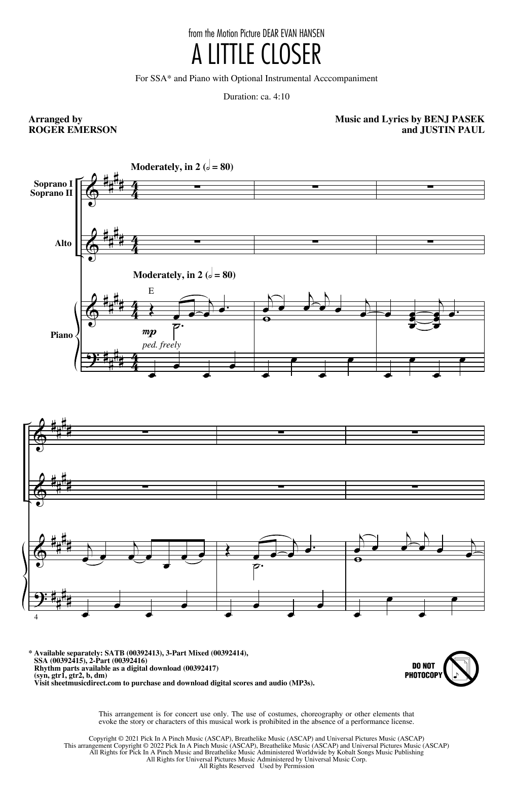 Produktgalerie: Seite 1 von 1 A Little Closer (from Dear Evan Hansen) (arr. Roger Emerson), Pasek & Paul, Chor