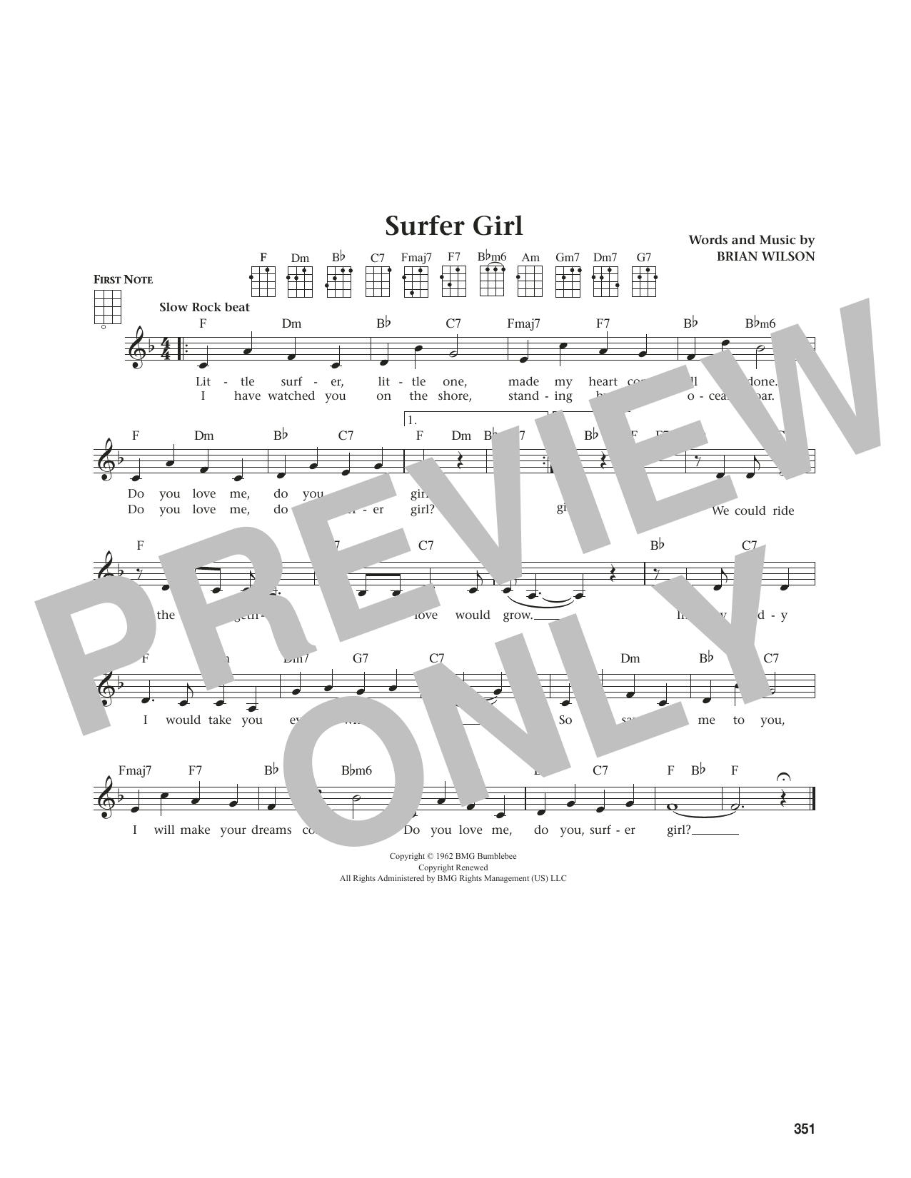 Product gallery: Page 1 of 1 Surfer Girl (from The Daily Ukulele) (arr. Jim Beloff), The Beach Boys