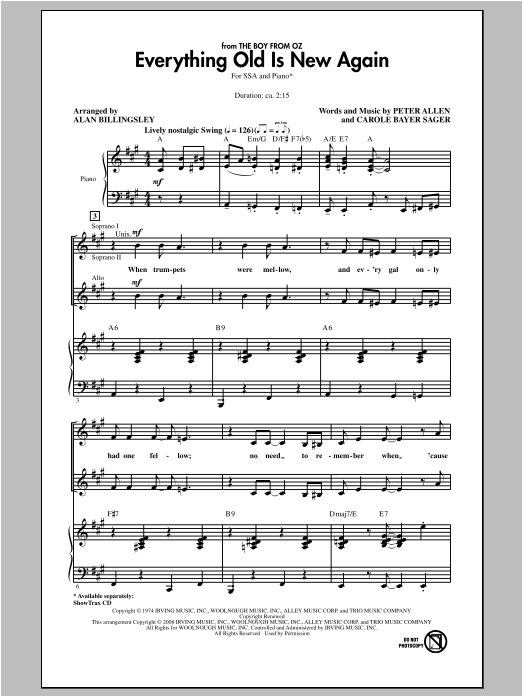 Produktgalerie: Seite 1 von 1 Everything Old Is New Again (from The Boy From Oz) (arr. Alan Billingsley), Peter Allen, Chor