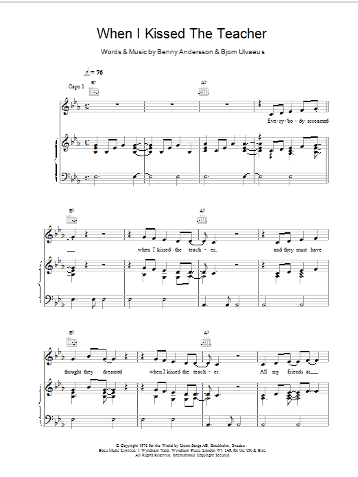 Produktgalerie: Seite 1 von 1 When I Kissed The Teacher, ABBA, Gesang, Gitarre, Klavier
