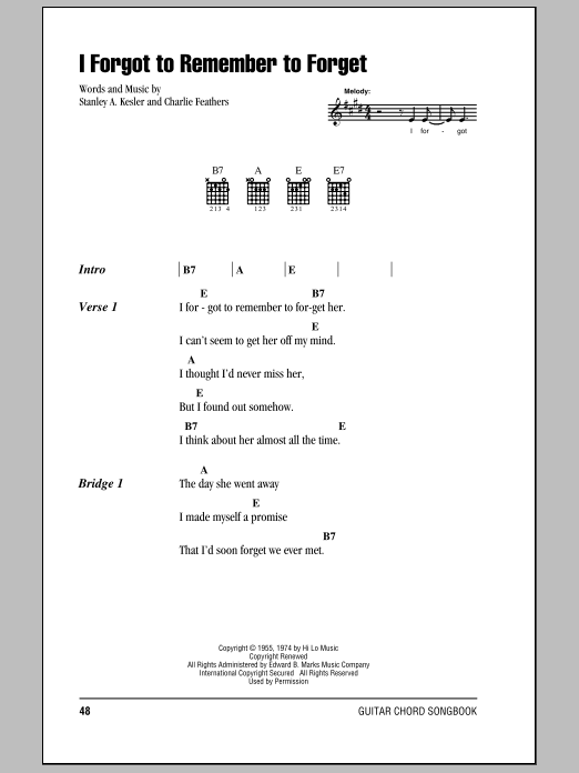 Produktgalerie: Seite 1 von 1 I Forgot To Remember To Forget, Elvis Presley, Gitarre