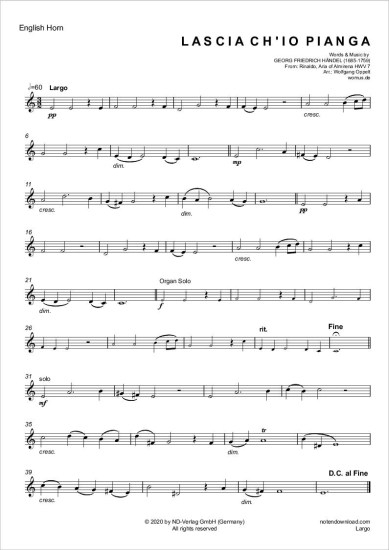 Produktgalerie: Seite 5 von 5 Largo (Rinaldo: Arie der Almirena) , , Englischhorn und Orgel