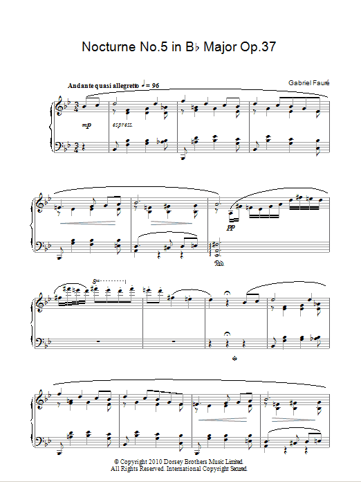 Product gallery: Page 1 of 1 Nocturne No. 5 In B Flat Major, Op. 37, Gabriel Faure