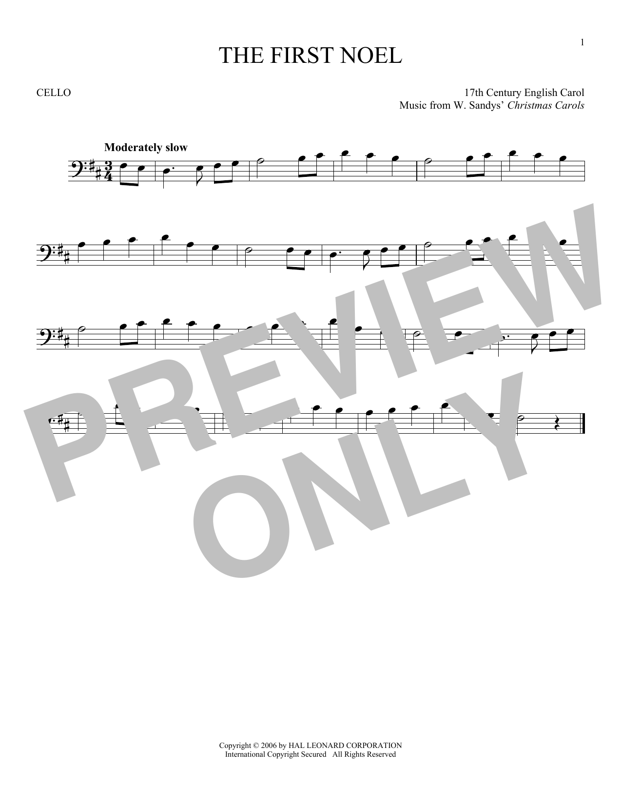 Produktgalerie: Seite 1 von 1 The First Noel, W. Sandys' Christmas Carols, Violoncello