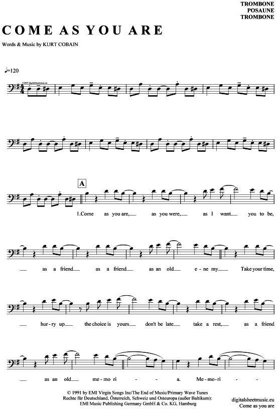 Product gallery: Page 1 of 4 Come as you are , Nirvana, (Posaune / Bariton)