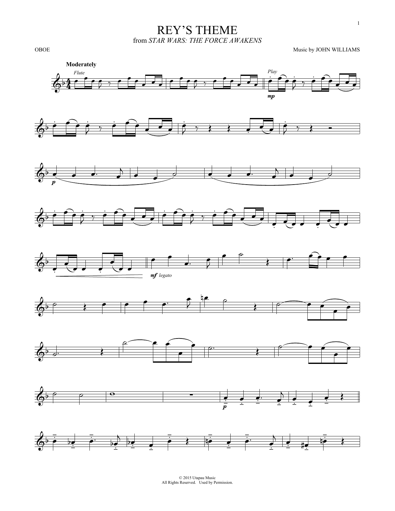 Produktgalerie: Seite 1 von 1 Rey's Theme (from Star Wars: The Force Awakens), John Williams, Oboe
